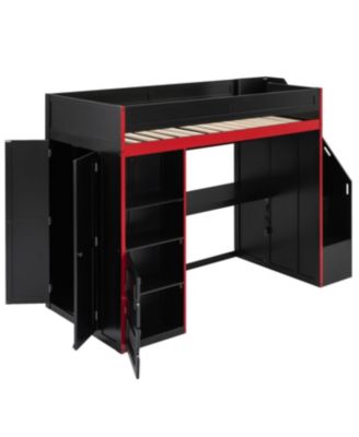 Gaming Loft Bed with Desk and Storage, LED Lights, Twin