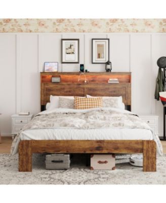 Streamdale Queen Bed Frame w/ LED Headboard, USB Ports & Under Bed Storage