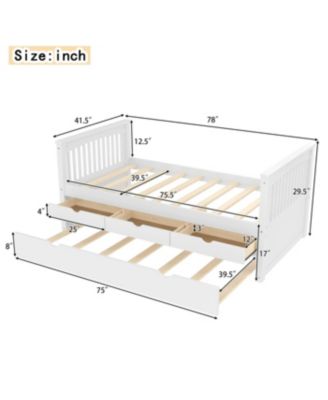 Twin Platform Bed with Drawers, Trundle, Solid Wood Daybed, White