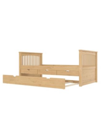 Twin Platform Bed with Drawers, Solid Wood Daybed, No Spring Box Needed, Natural