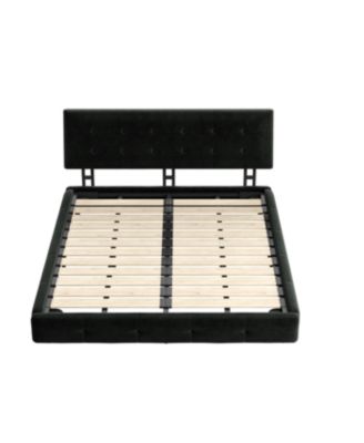 Queen Size Pine Wood and Metal Frame Bed Frame with Tufted Headboard, Chenille Platform Bed