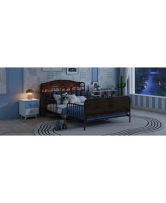 Streamdale Full Size Metal Platform Bed Frame with Storage Headboard, Black