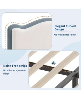 Twin Size Upholstered Bed Frame with 2 Drawers, Double Wavy Headboard, Princess Platform for Girls