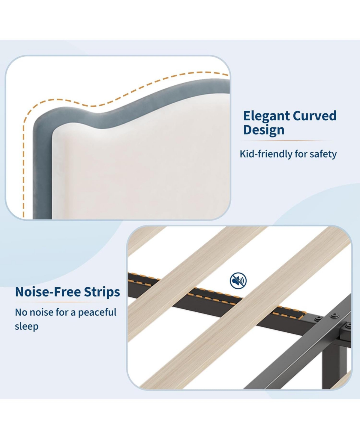 gaomon Twin Size Upholstered Bed Frame with 2 Drawers, Double Wavy Headboard, Princess Platform for Girls