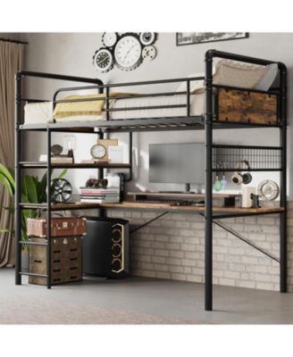 L-Shaped Loft Bunk Bed with Computer Desk, Easy Assembly, Ideal for Kids Teens Adults