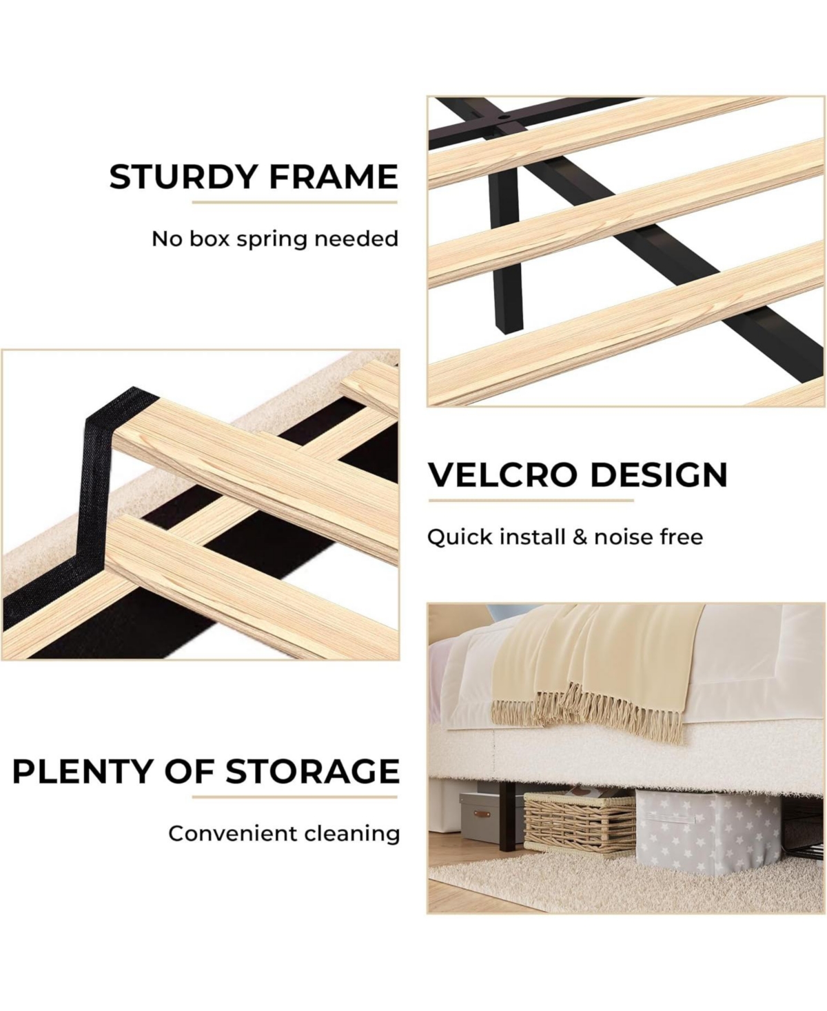 gaomon Queen Size Boucle Upholstered Platform Bed Frame with Flower Headboard Led Lights Storage Drawers Wood Slats