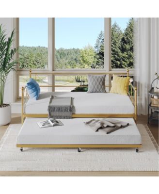 Metal Twin Daybed and Trundle Set, Day Bed Sofa Bed Frame with Steel Slat Support, Multifunctional Daybed Frame