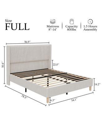 Full Bed Frame, Upholstered Platform Corduroy Bed Frame with Vertical Channel Tufted Wingback Headboard