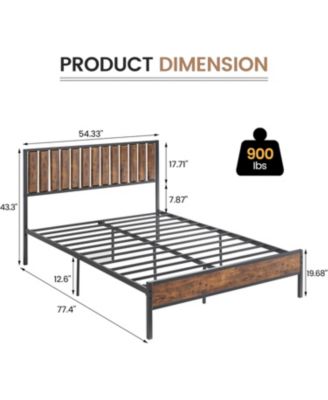 Platform Bed with Wooden Headboard and Footboard, 14-Bar Steel Support Frame, Strong Noise-Free Structure, No Box Spring Needed, Brown