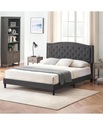 Full Upholstered Platform Bed, Adjustable Wingback Tufted Headboard, Heavy-Duty Slats, No Box Spring Needed, Sturdy Frame.