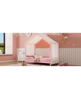 Streamdale Montessori Floor Bed with Canopy, Twin Bed Frame for Kids