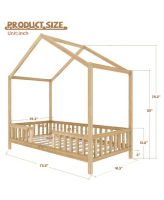 Streamdale Montessori Floor Bed with Canopy, Twin Bed Frame for Kids