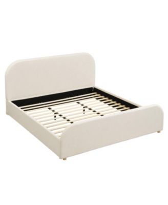 Streamdale King Size Linen Upholstered Bed Frame with Curved Headboard, Beige