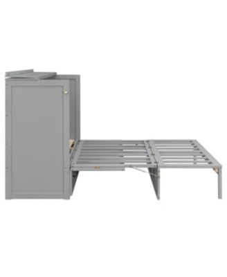 Queen Size Murphy Bed with Large Drawers and USB, Brushed Gray