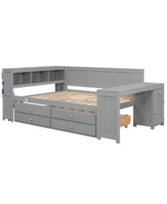 Streamdale Full Size Daybed with Storage, Drawers, Trundle, Charging Station, LED, Desk, Cabinet