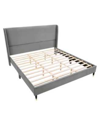 Rozitta Gray Velvet Wingback Platform Bed