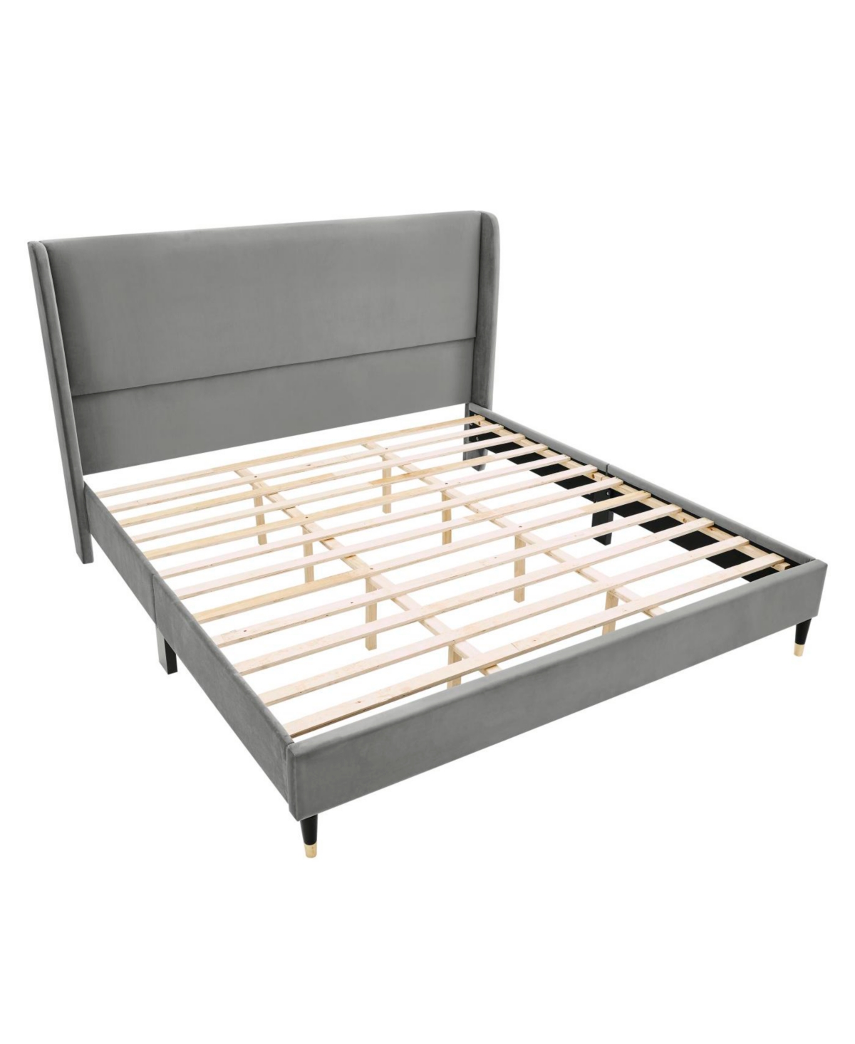 Streamdale Rozitta Gray Velvet Wingback Platform Bed, King