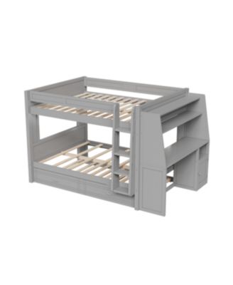 Streamdale Full size Multifunctional Bunk Bed with Desk and Bookshelves, Trundle, Gray