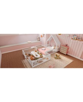  Full Size House Floor Bed with Door & Guardrails