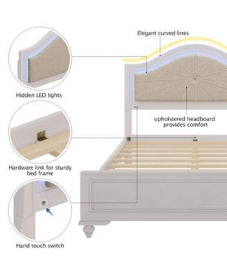 Modern Queen Wood Bed with LED Headboard, No Box Spring