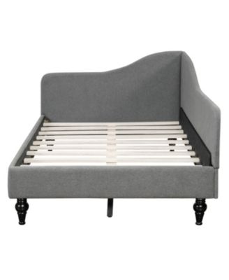 Twin Size L-Shaped Linen Daybed, with Solid Wood Legs, Gray