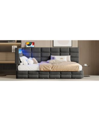 Upholstered Twin Daybed with 2 Drawers, LED Lights & Charging, Gray