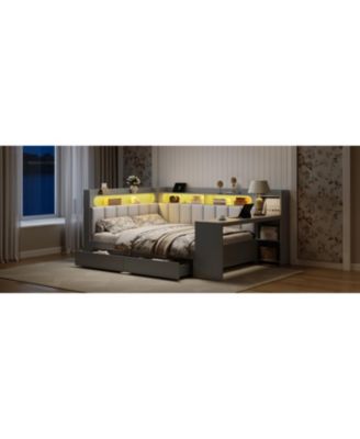 Streamdale Gray Daybed: Storage, Charging, LED, Desk, Upholstered