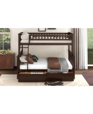 Twin over Full Bunk Bed with Drawers, Convertible Beds