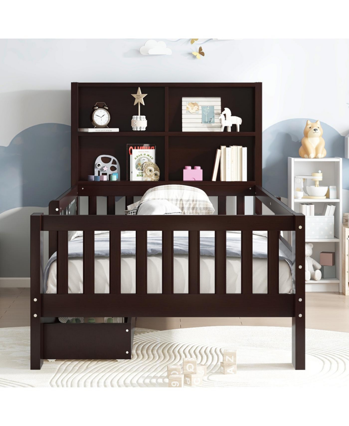 Streamdale Furniture Streamdale Twin Platform Bed with Chalkboard, Storage, Shelves, Espresso