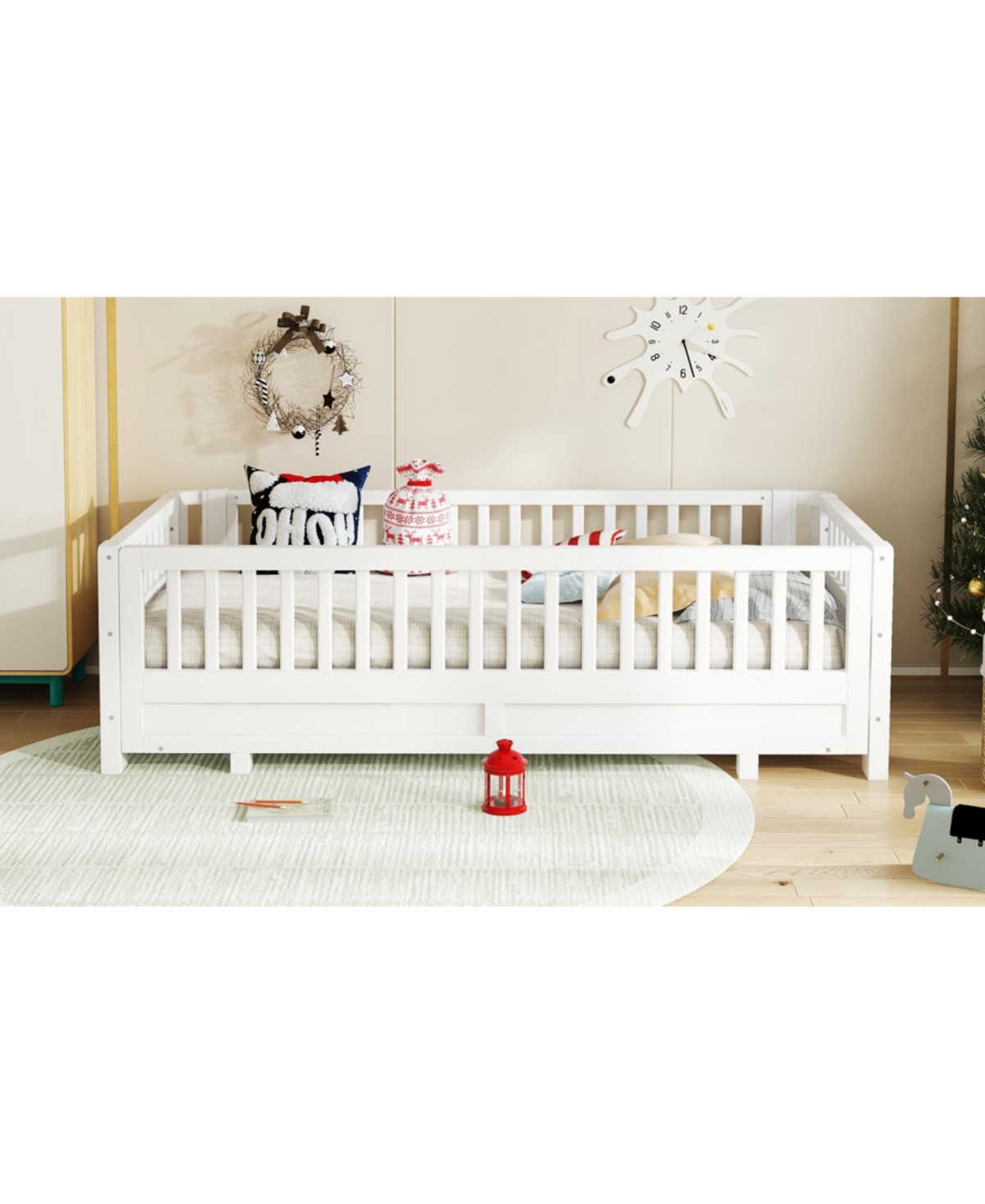 Streamdale Furniture Streamdale Twin Xl Platform Bed with Guardrails, Solid Wood, Converts to Queen