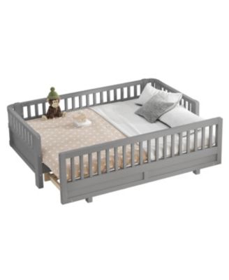 Twin XL Solid Wood Platform Bed with Guardrails, Converts to Queen