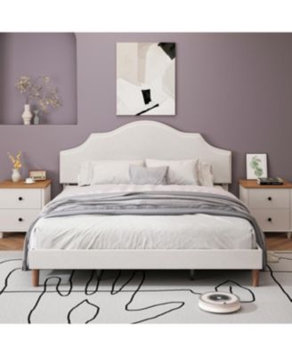 Streamdale King Size Upholstered Platform Bed with Adjustable Headboard - White