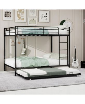 Durable Square Tube Iron Bunk Bed with Safety Rails - Full Size