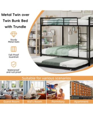 Durable Square Tube Iron Bunk Bed with Safety Rails - Full Size