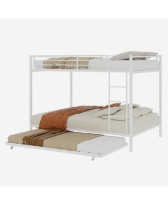 Durable Square Tube Iron Bunk Bed with Safety Rails - Queen Size