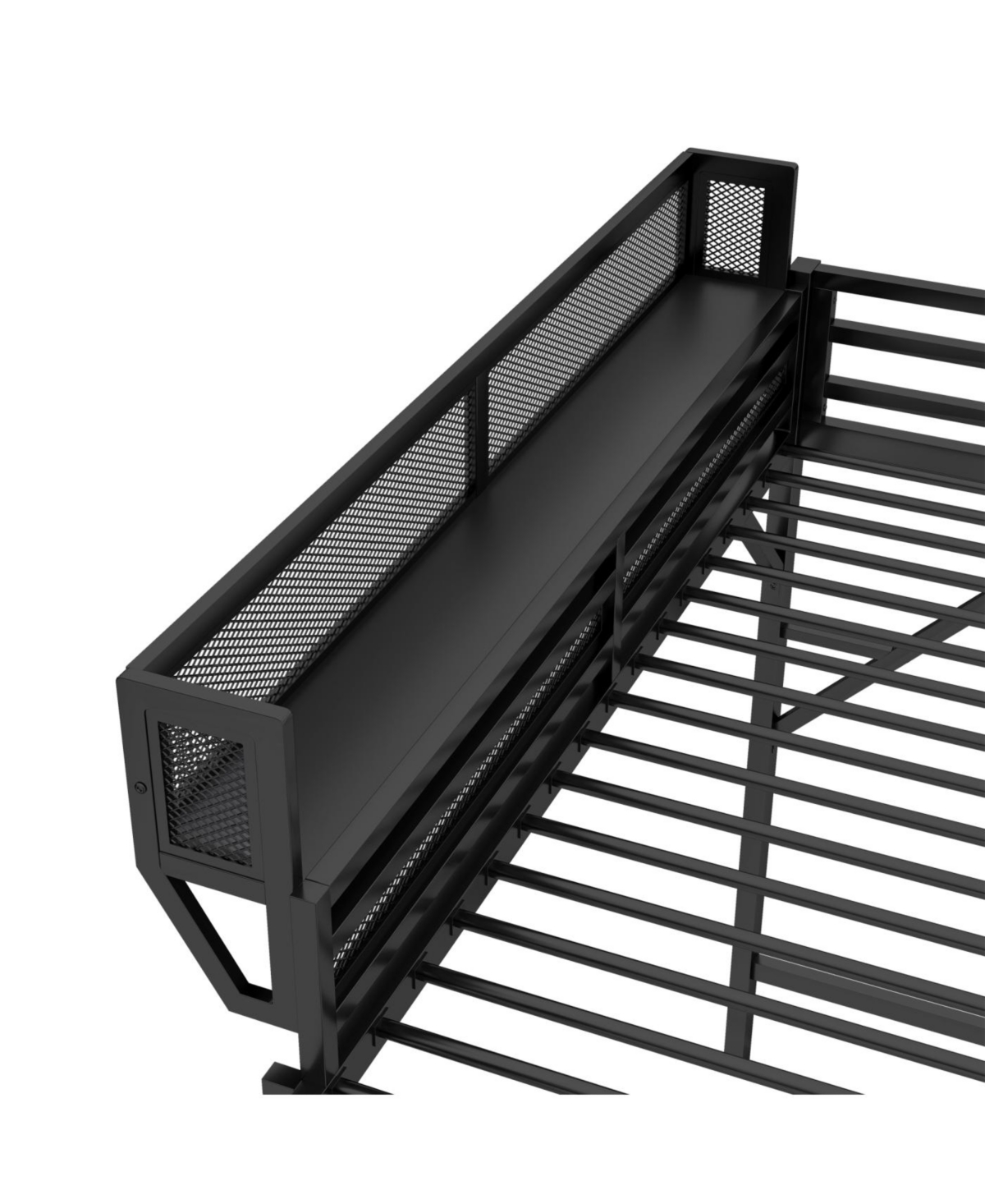 Streamdale Queen Size Metal Loft Bed with Ladder & Shelves - Black