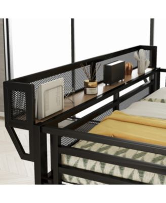 Full Loft Bed with Desk, Charging Station & Stairs - Black