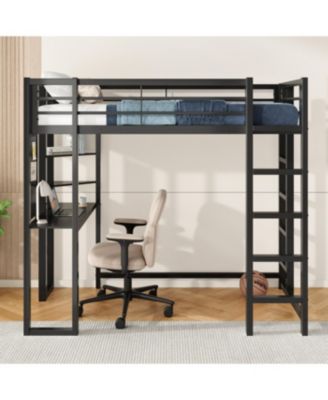 Loft Bed with Desk, Metal Twin Size Loft Bed Frame, Black Bedroom Bed Frame