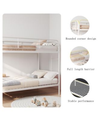 Metal Twin Over Twin Bunk Bed with 2 Ladders & Guardrail, White