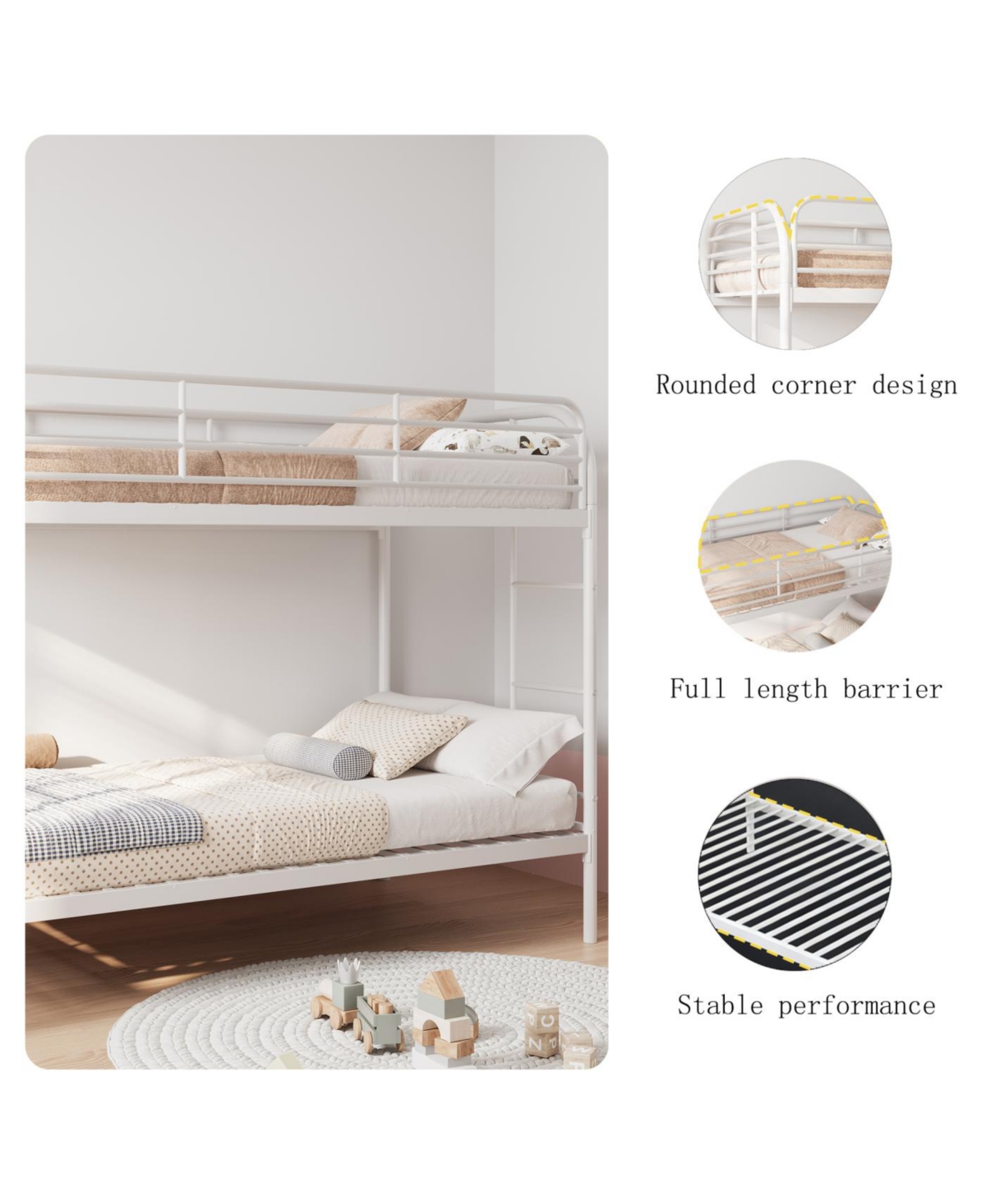 Streamdale Furniture Metal Twin Over Twin Bunk Bed with 2 Ladders & Guardrail, White