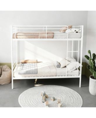 Streamdale White Twin Over Twin Metal Bunk Bed with Ladder, Storage, Noise-Free