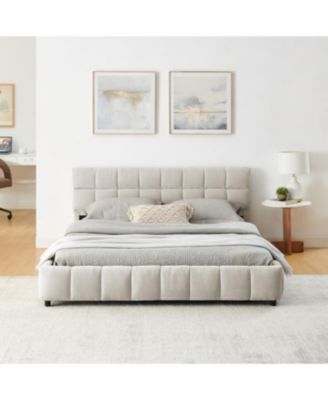 Queen Size Chenille Upholstered Bed with Storage Drawer