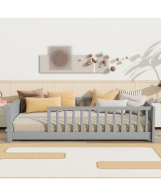 Streamdale Twin size Floor Platform Bed with Built-in Book Rack, Grey