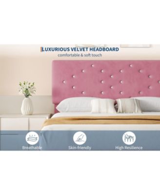 Linen Platform Bed with Button Tufted Headboard - Full