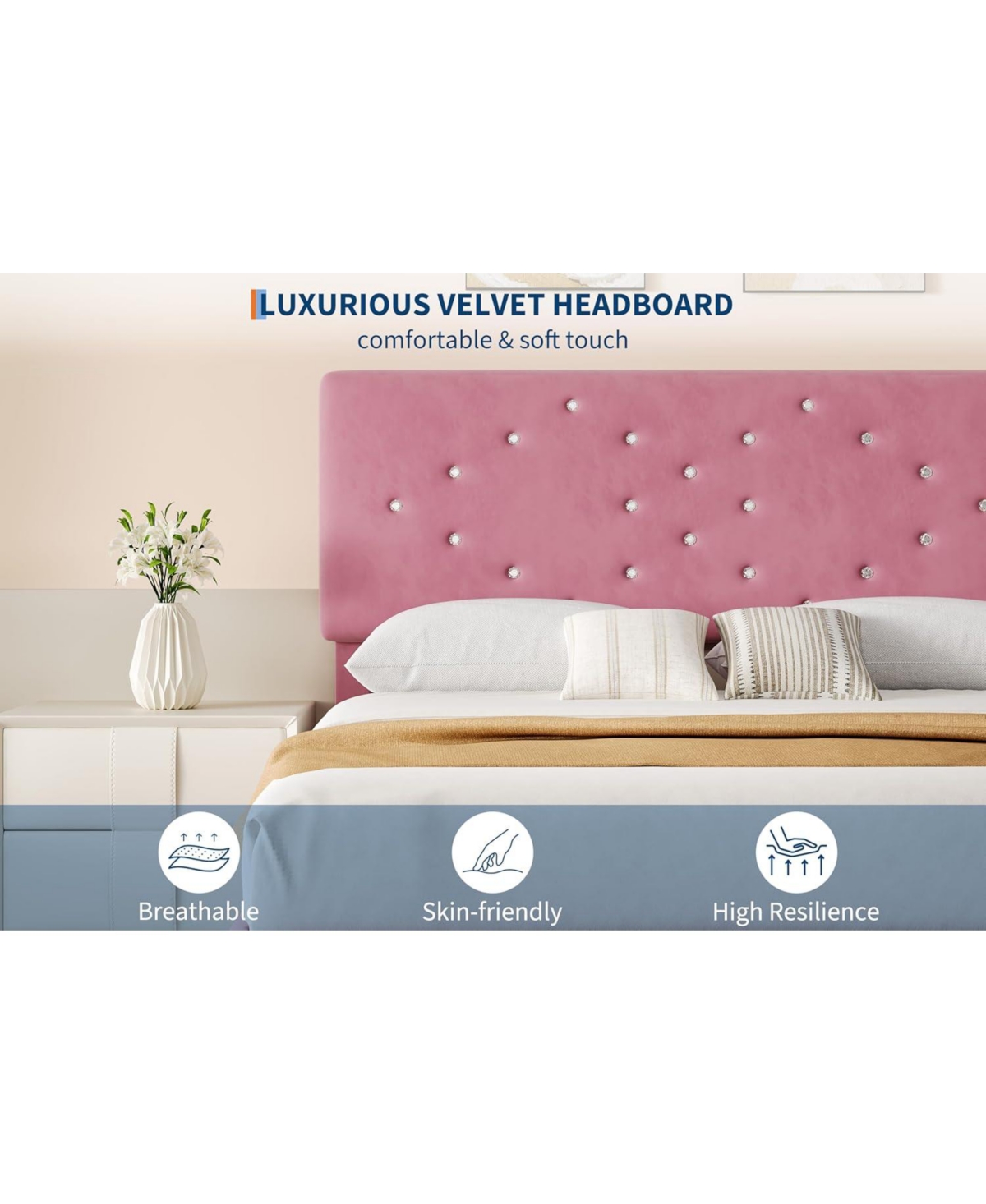 gaomon Linen Platform Bed with Button Tufted Headboard