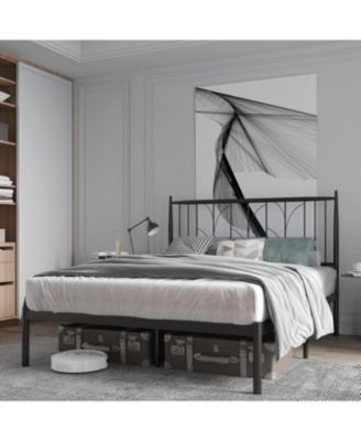 Metal Bed Frame, Full Platform Bed with Modern Style Headboard and Mattress Foundation with Spacious Underbed Storage
