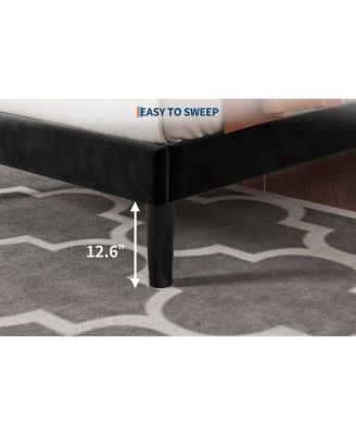 Bed Frames, Velvet Upholstered Bed Frame with Vertical Channel Tufted & Sturdy Wood Slats, Strong Wooden Slats/Platform Bed Frame Easy Assembly