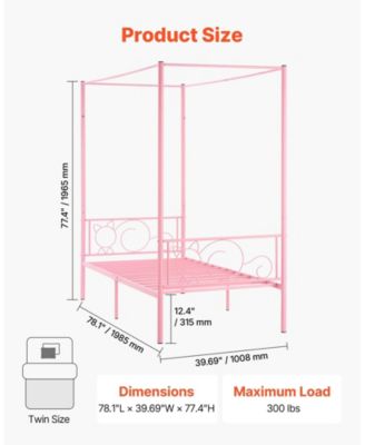 Metal Canopy Bed with Headboard and Four Poster Frame.