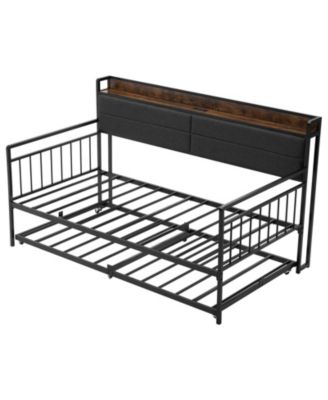 Metal Daybed with Trundle and Built-in Charging Station