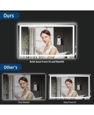 40x32 LED Lighted Anti-Fog Dimmable Bathroom Vanity Mirror with Front & Backlit for Wall